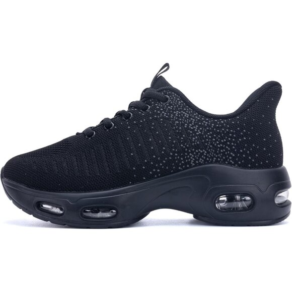 Women Black Slip-On Running Shoes Tennis Sneakers with Arch Support for Workout - Picture 2 of 6